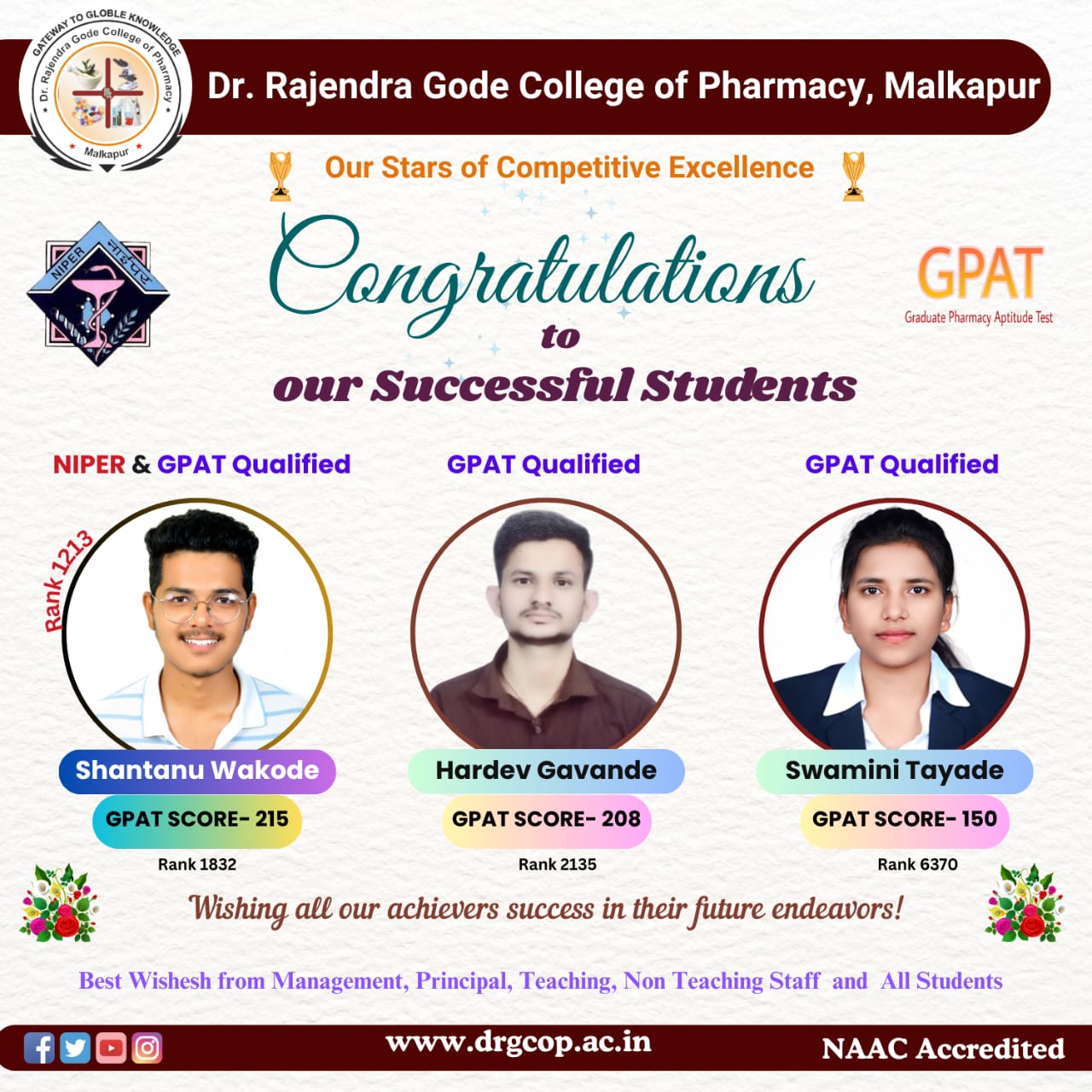 Achievements in GPAT & NIPER 2025