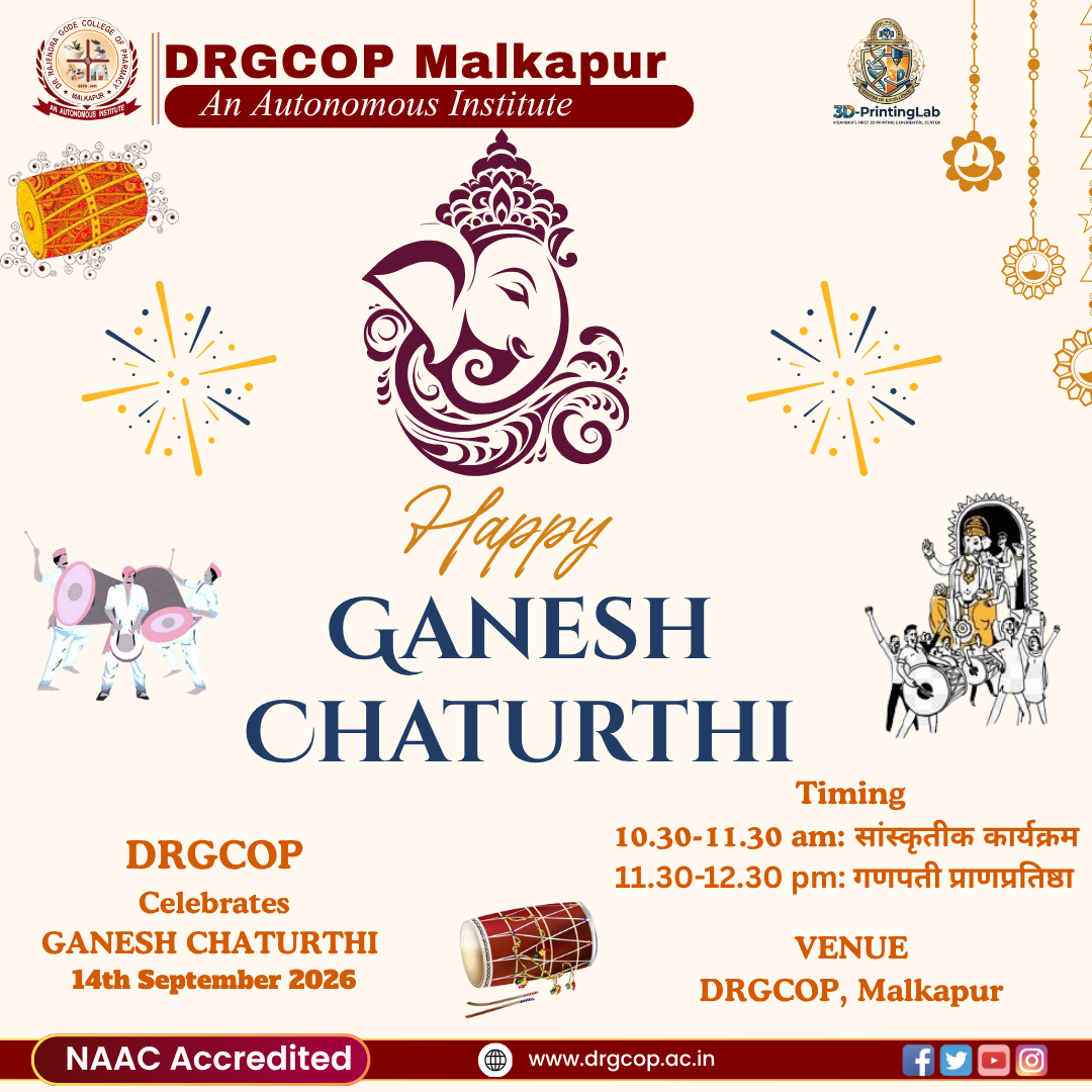 Welcoming of  Pandhari Swaroop  Lord Ganesha Amid Lezim and Traditional Instruments at Dr. Rajendra Gode College of Pharmacy